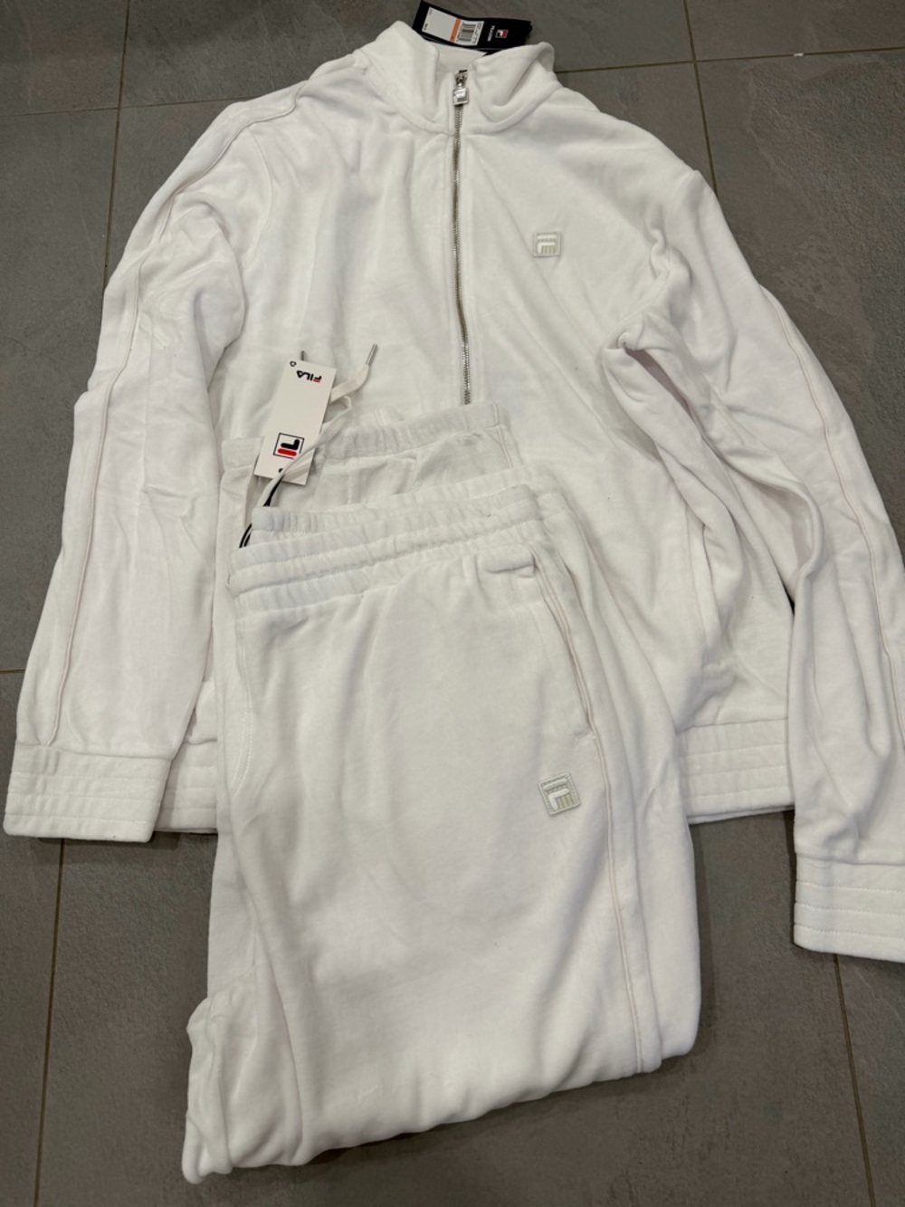 Fila White Velour Zip Jacket and Joggers Set